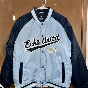 Vintage Ecko Unlimited Blue and Black Varsity Bomber Jacket